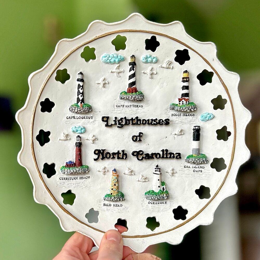 ❌SOLD Textured North Carolina Lighthouses Nautical Round Wall Sign